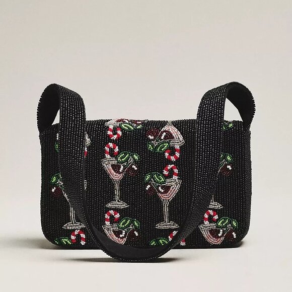 ANTHROPOLOGIE FIONA BEADED BAG  FOOD & DRINK EDITION Black Cherry Cocktail - Picture 3 of 4